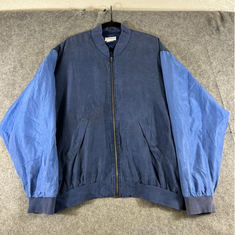 VTG Casanova Bomber Jacket Mens XL Blue Silk Quilted Lined Full Zip Outdoor